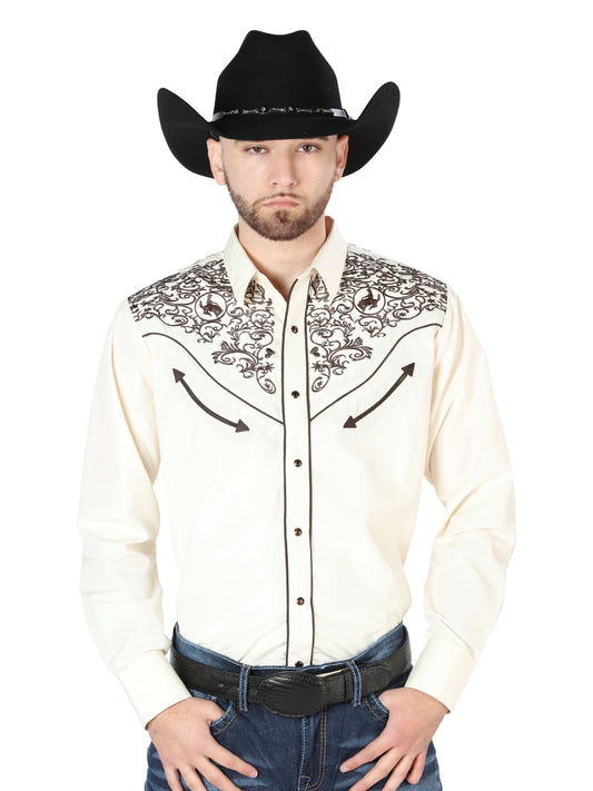 El Señor de los Cielos Embroidery Shirt Beige/Black 44189