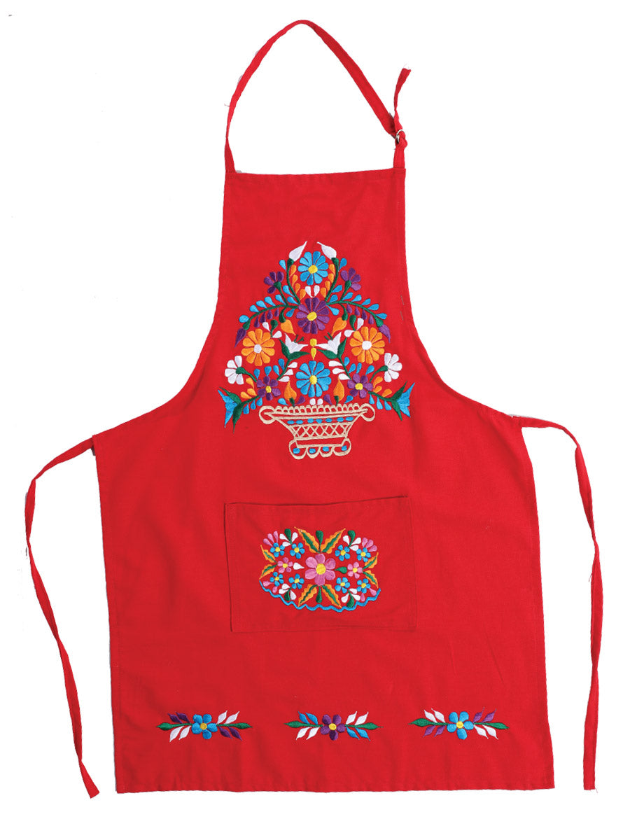 Mexican Artisanal Embroidered Apron 100% Cotton Red 603157