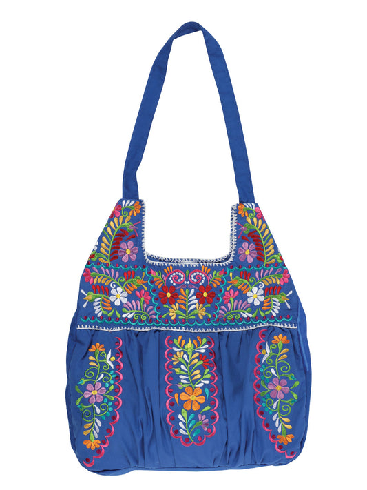 Artisanal Embroidered Handbag 50% Cotton, 50% Polyester Blue  603192