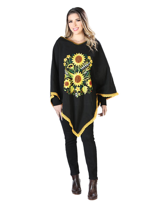 Artisanal Embroidered Poncho 50% Cotton, 50% Polyester Black  603827