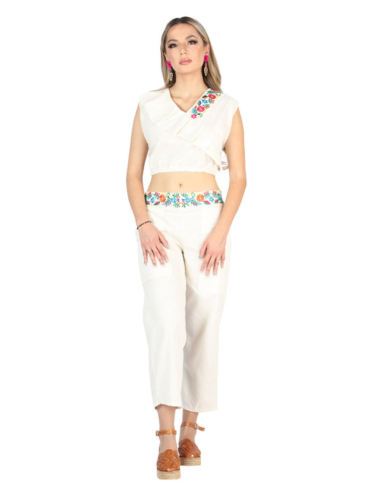 Artisanal Embroidered Set 100% Cotton Beige 604049