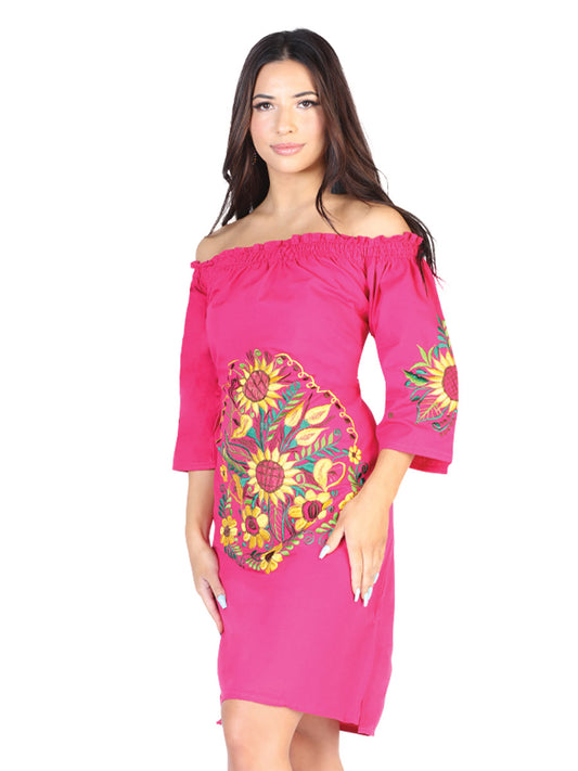 Artisanal Embroidered Dress 100% Cotton Fuchsia 602480