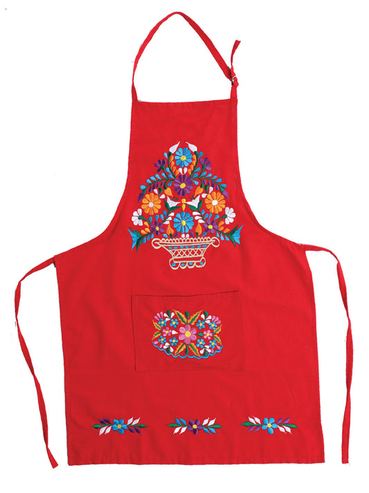 Mexican Artisanal Embroidered Apron 50% Cotton, %50 Polyester  Red 603195