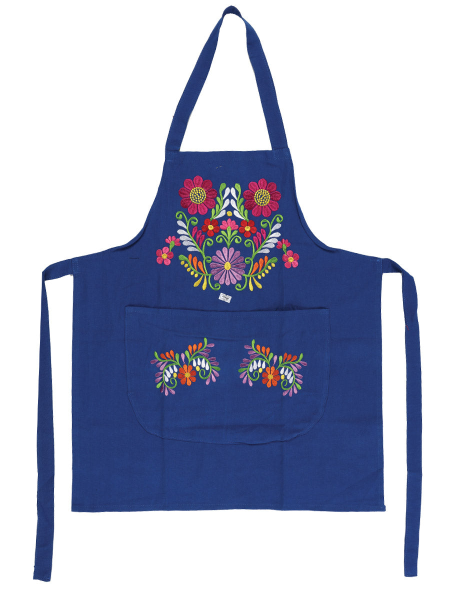 Mexican Artisanal Embroidered Apron 50% Cotton, %50 Polyester  Royal Blue 603196