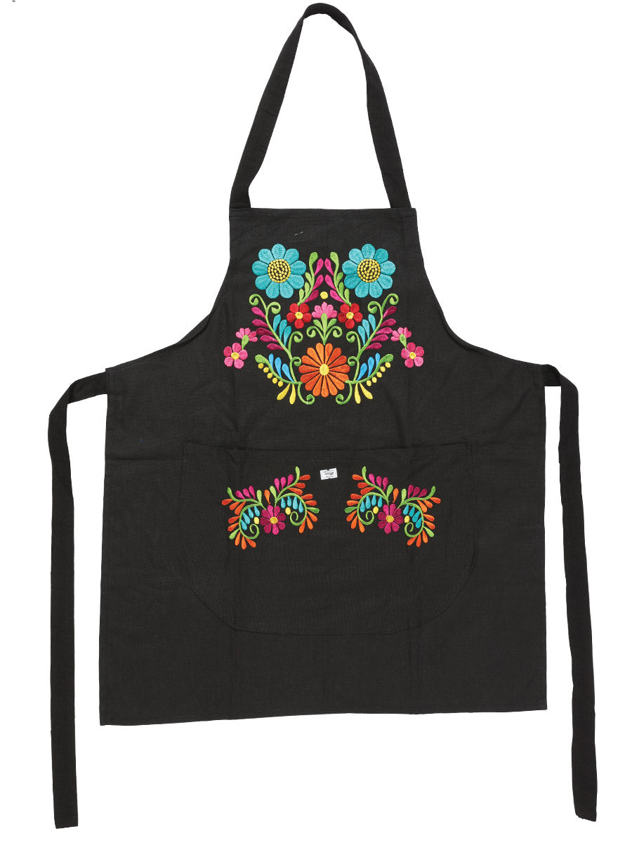 Mexican Artisanal Embroidered Apron 50% Cotton, %50 Polyester  Bllack 603197