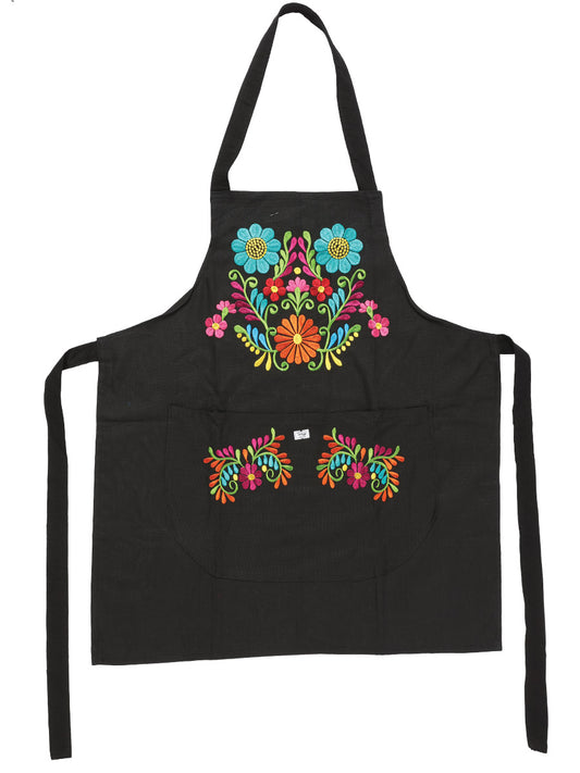 Mexican Artisanal Embroidered Apron 50% Cotton, %50 Polyester  Bllack 603197