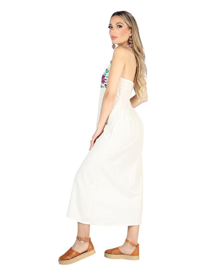 Artisanal Embroidered Dress 100% Cotton Beige 604057